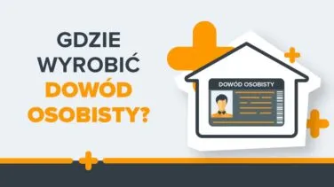 Ilustracja przedstawiająca dokument tożsamości w obrysie domu z pytaniem „Gdzie wyrobić dowód osobisty?”